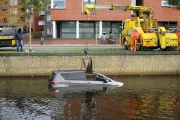 Auto te water in de Heeresloot langs de Herenwal in Heerenveen